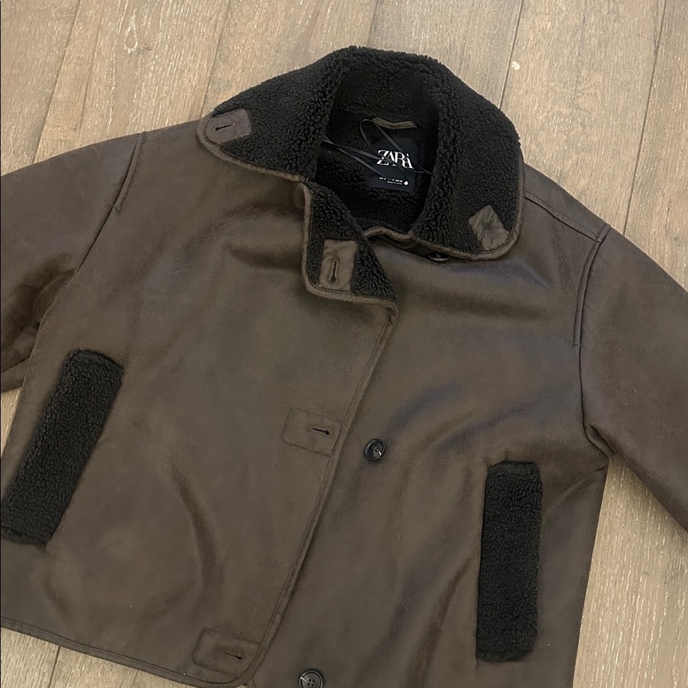 Zara Shearling and Leather Coat - Picture 2 of 4